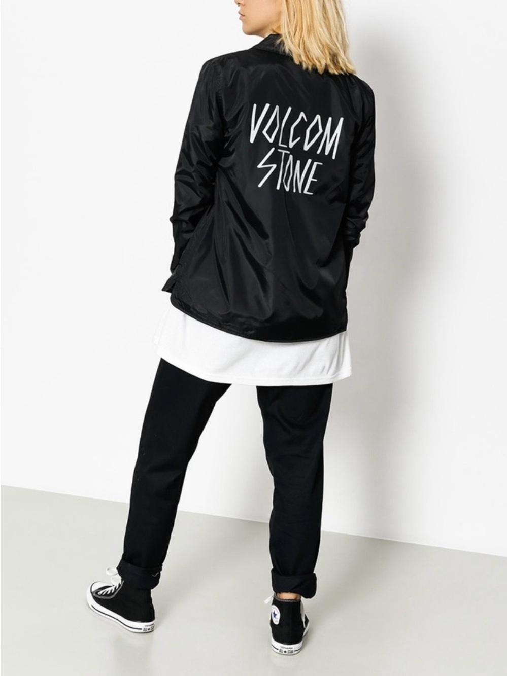 Volcom Stone Black Coach Jacket Windbreaker Fleece Lined Skate Streetwear Size S